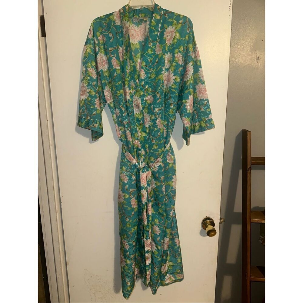 Vintage  Erika Taylor Intimates Women's Floral Satin Robe Size L Large